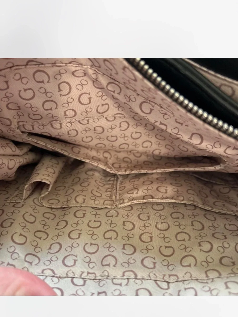 Guess White and Black Logo-Print Satchel with Strap